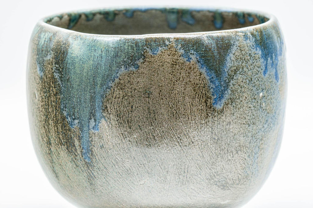 Japanese Matcha Bowl - Blue Drip-Glazed Tsutsu-gata Chawan - 600ml