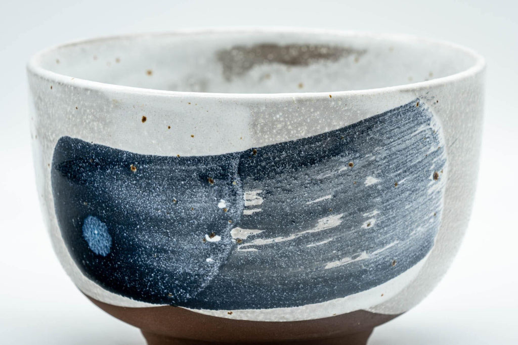 Japanese Matcha Bowl - Blue Hakeme and Grey Glazed Chawan - 350ml