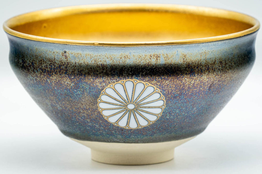 Japanese Matcha Bowl - 三代 北本博 Hiroshi Kitamoto III Tenmoku Glazed Gold Kyo-yaki Chawan - 300ml
