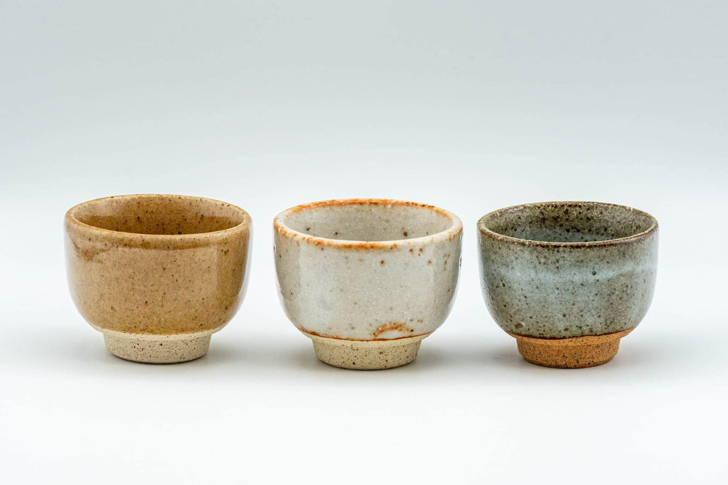 Japanese Teacups - Set of 3 Orange, White, and Grey-Green Guinomi - 35ml