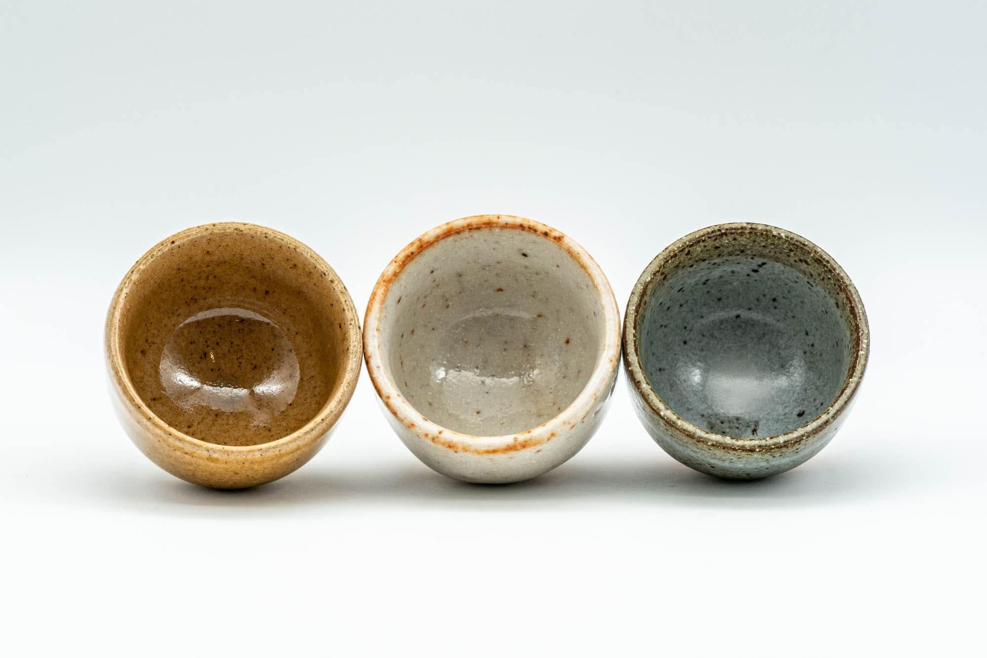 Japanese Teacups - Set of 3 Orange, White, and Grey-Green Guinomi - 35ml