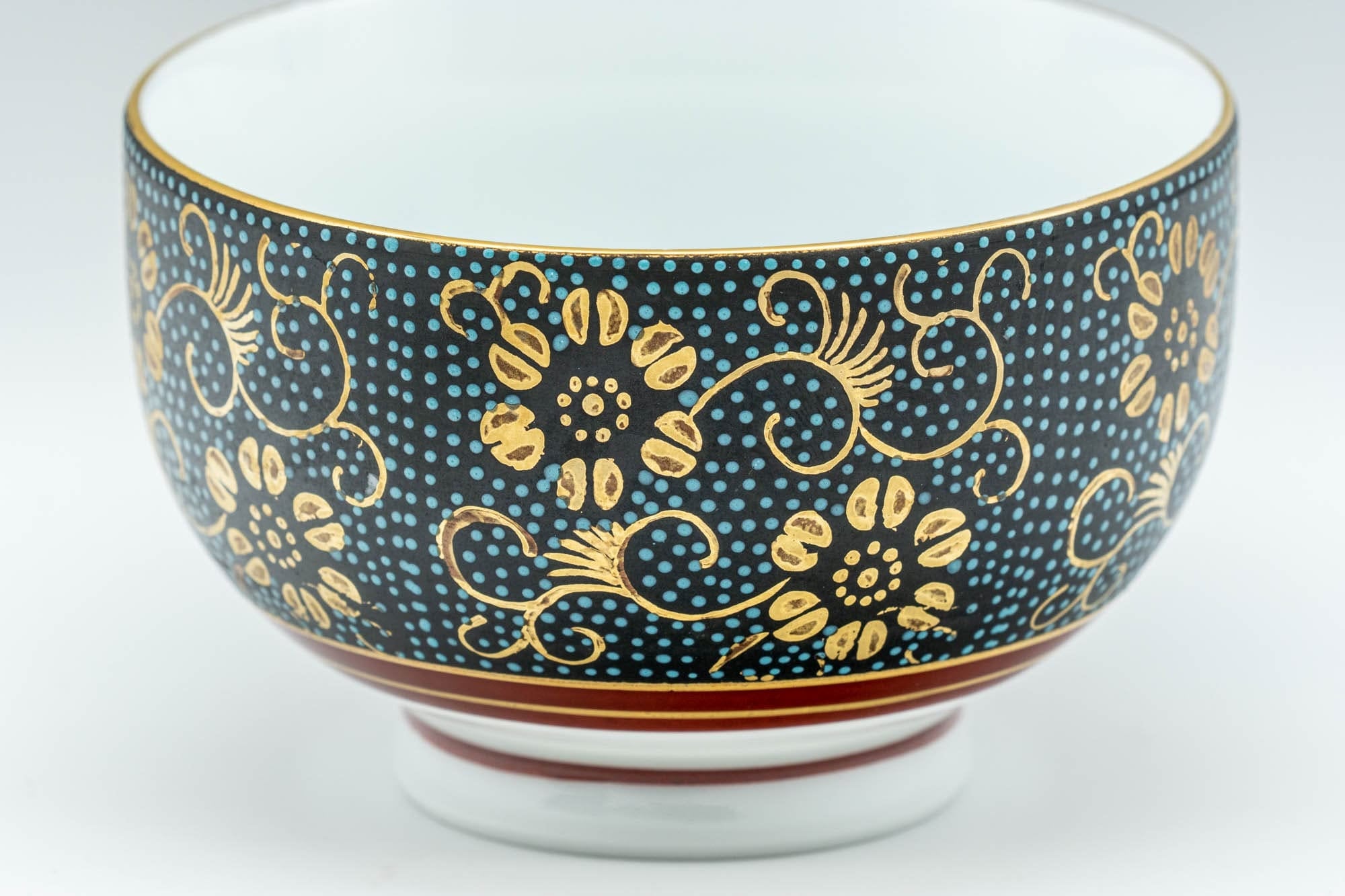 Japanese Teacup - 九谷焼 Floral Aochibu Kutani-yaki Porcelain Lidded Yunomi - 120ml