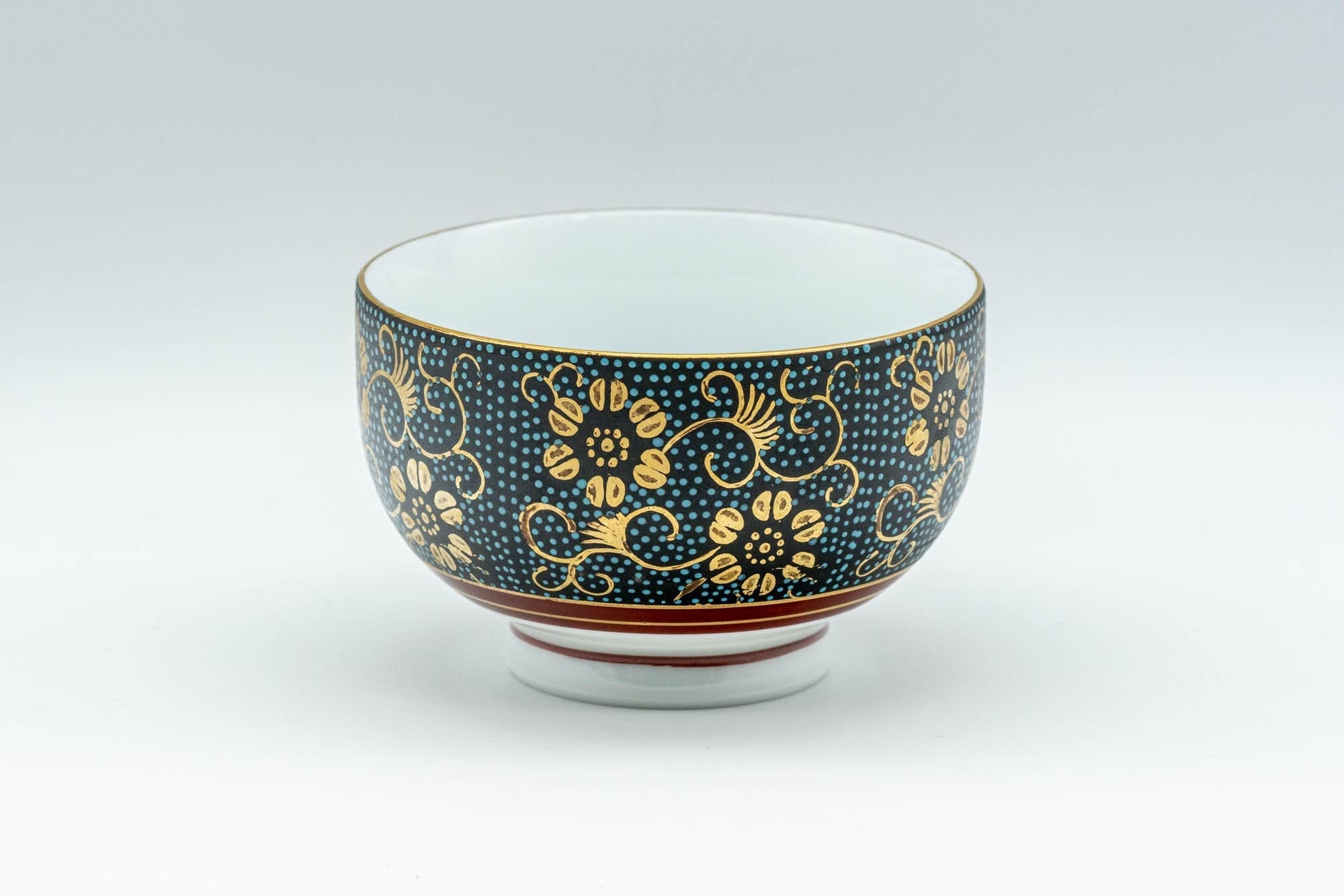Japanese Teacup - 九谷焼 Floral Aochibu Kutani-yaki Porcelain Lidded Yunomi - 120ml