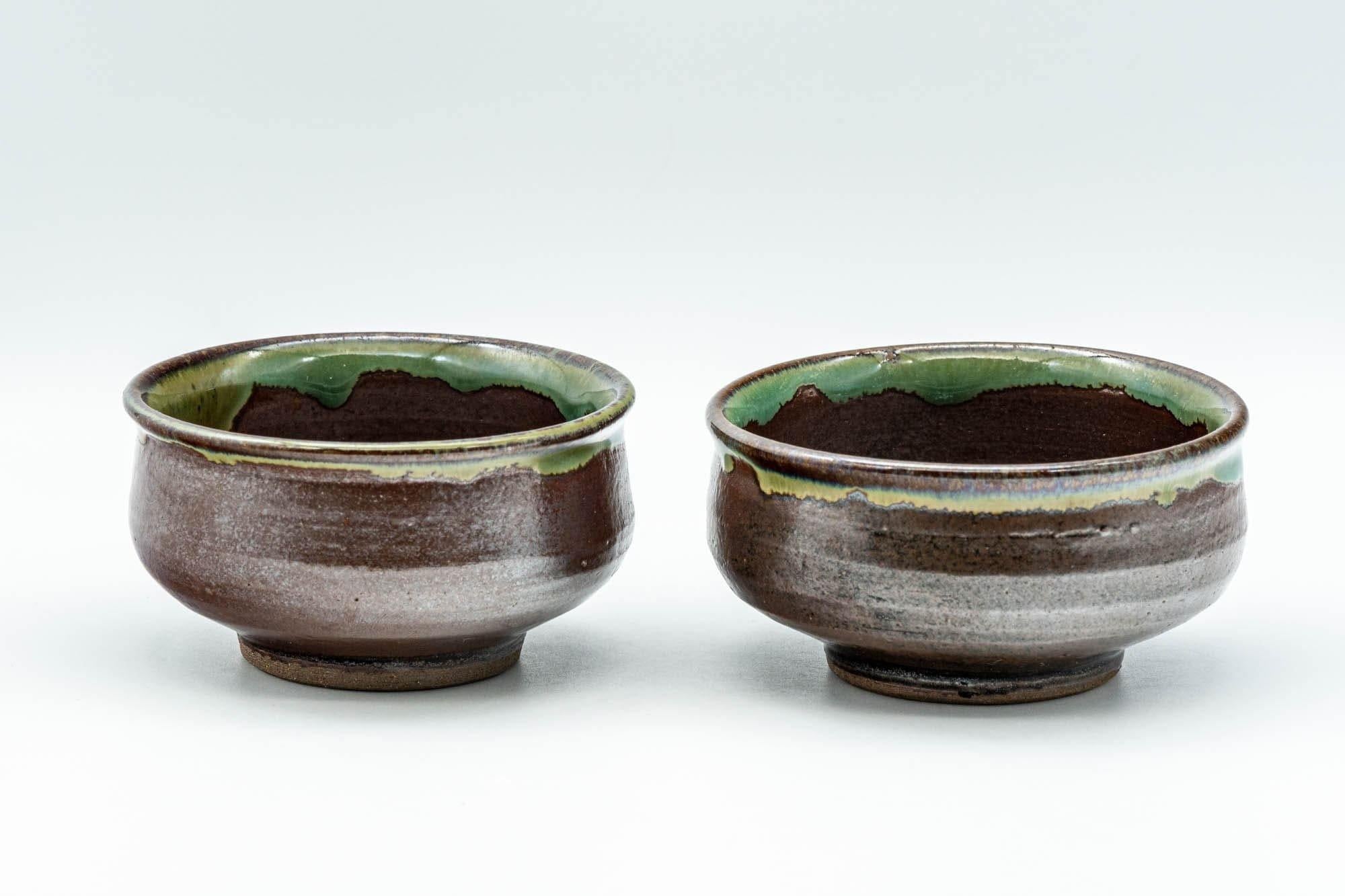 Japanese Teacups - Pair of Brown and Green Drip-Glazed Yunomi - 100ml