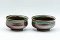 Japanese Teacups - Pair of Brown and Green Drip-Glazed Yunomi - 100ml