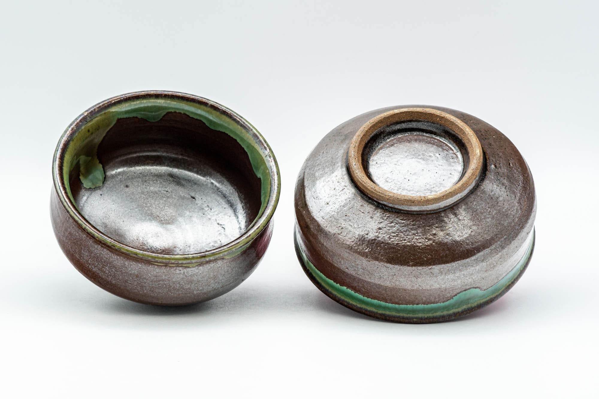 Japanese Teacups - Pair of Brown and Green Drip-Glazed Yunomi - 100ml