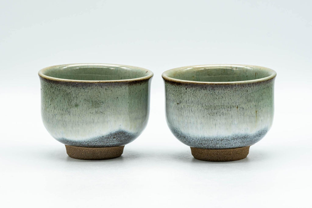 Japanese Teacups - Pair of Green Drip-Glazed Yunomi - 100ml
