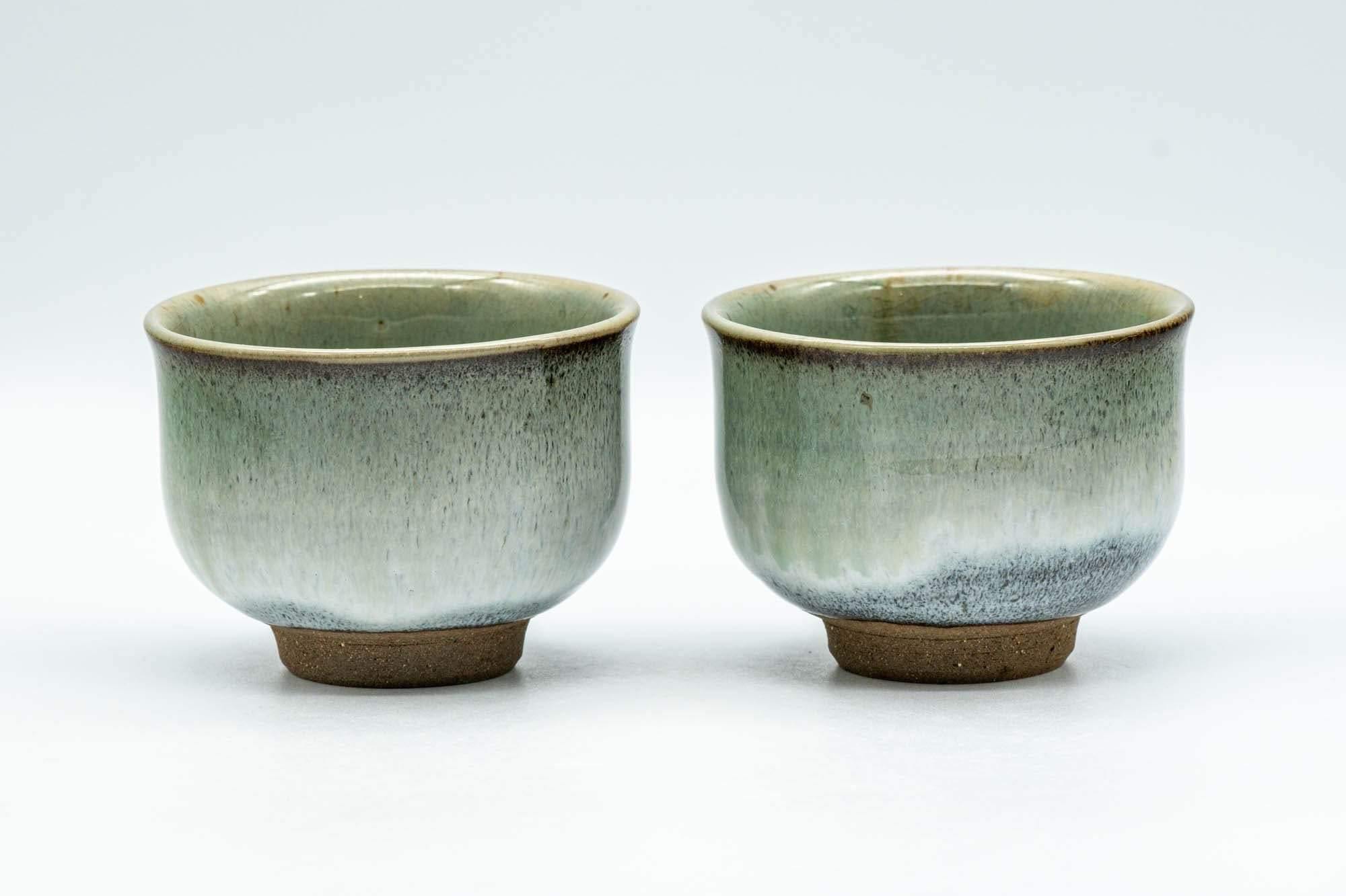 Japanese Teacups - Pair of Green Drip-Glazed Yunomi - 100ml