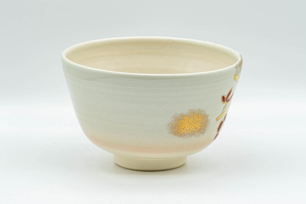 Japanese Matcha Bowl - Floral Gold Painted Kyo-yaki Chawan - 350ml