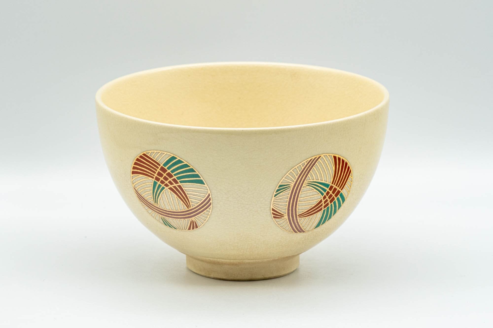 Japanese Matcha Bowl - Geometric Wan-nari Kyo-yaki Chawan - 350ml