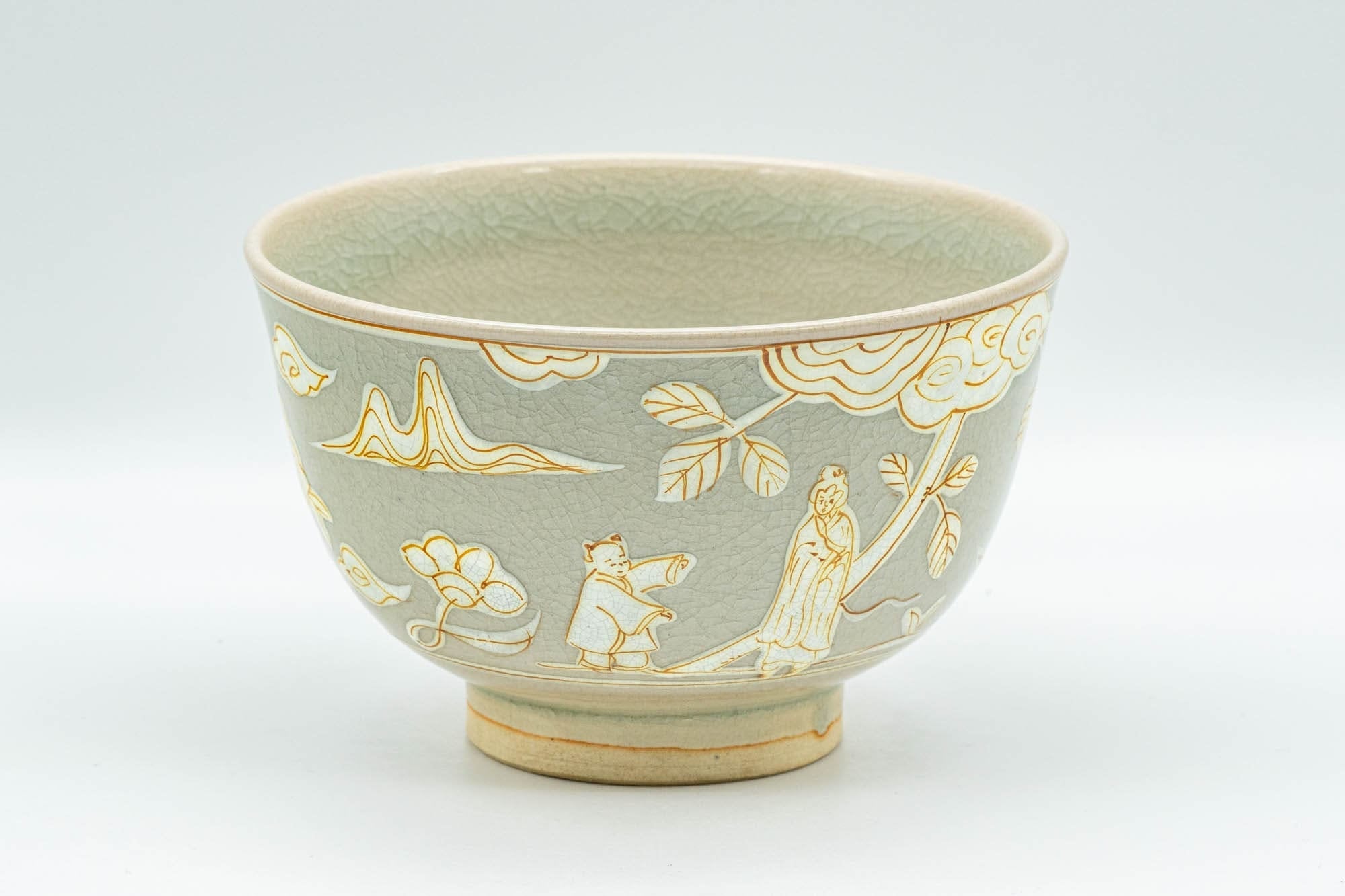 Japanese Matcha Bowl - Flowers and Villagers Kyo-yaki Chawan - 350ml