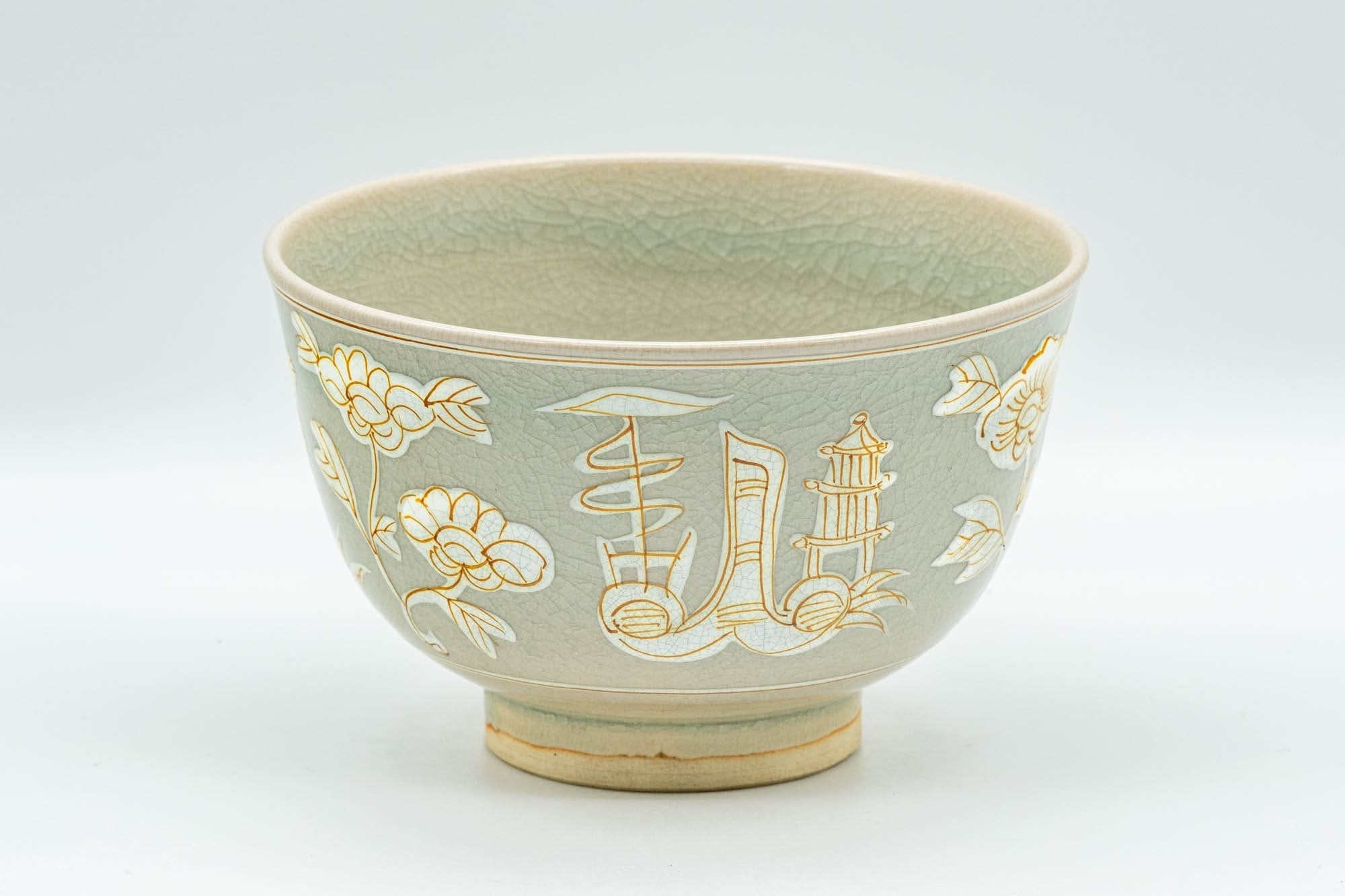 Japanese Matcha Bowl - Flowers and Villagers Kyo-yaki Chawan - 350ml