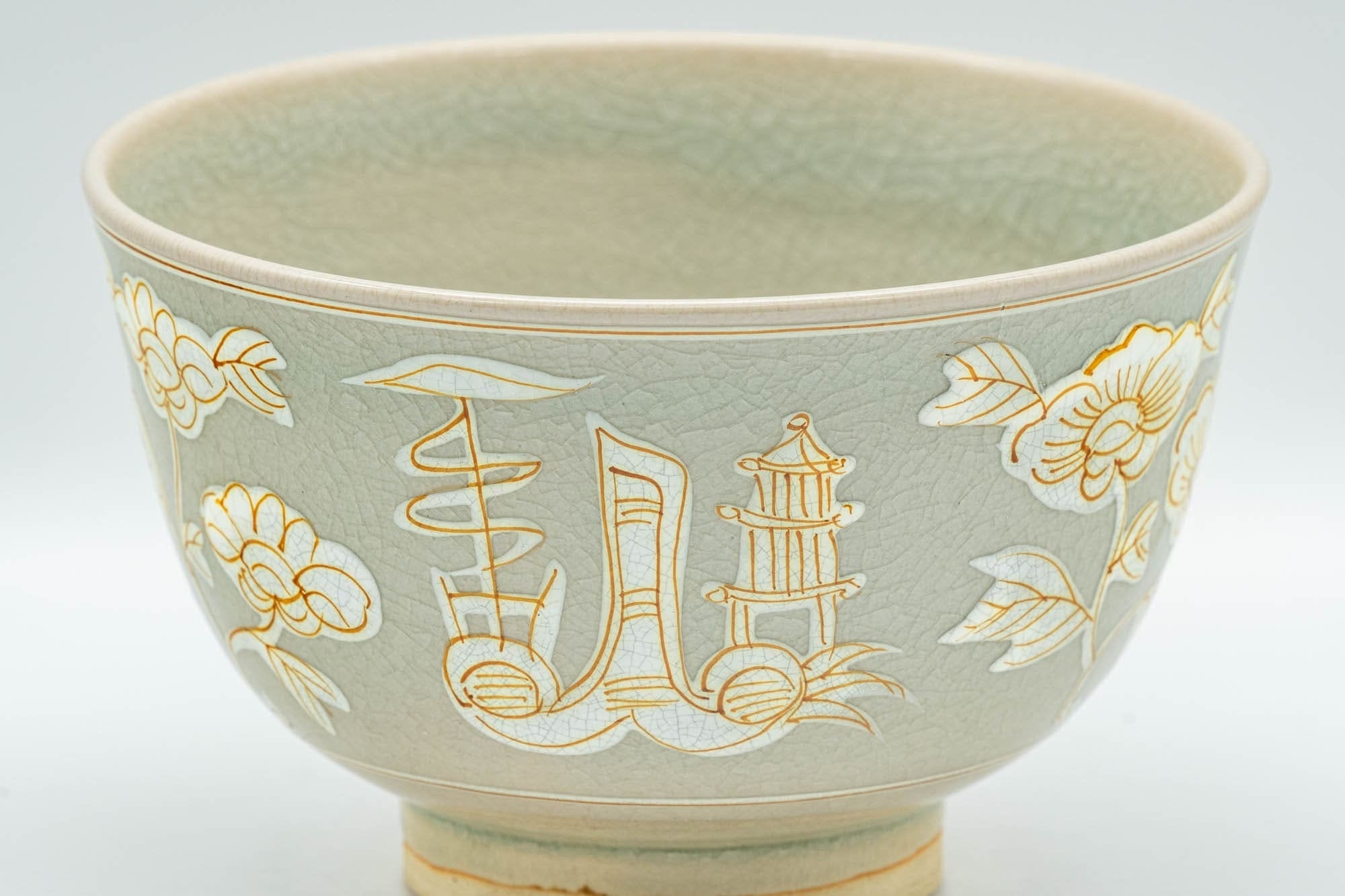 Japanese Matcha Bowl - Flowers and Villagers Kyo-yaki Chawan - 350ml