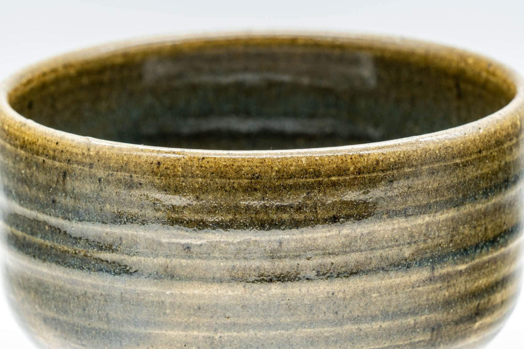 Japanese Matcha Bowl - Blue Hare's Fur Glazed Green Striped Chawan - 450ml