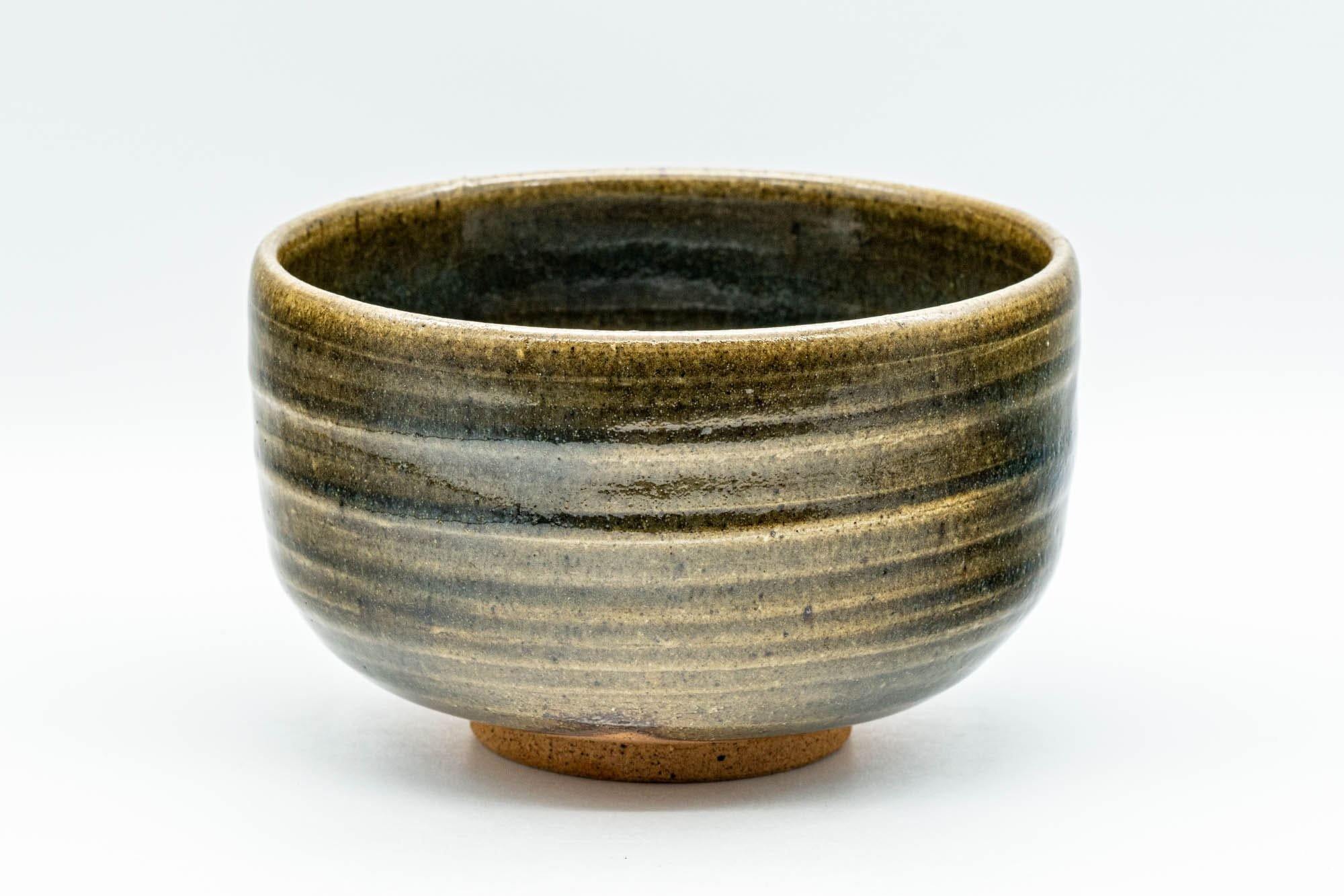 Japanese Matcha Bowl - Blue Hare's Fur Glazed Green Striped Chawan - 450ml
