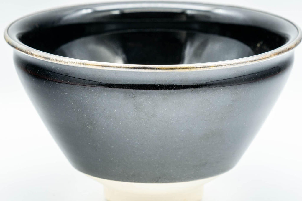 Japanese Matcha Bowl - 万代草山 Mandai Kusayama Black Tenmoku Metal Rim Chawan - 250ml