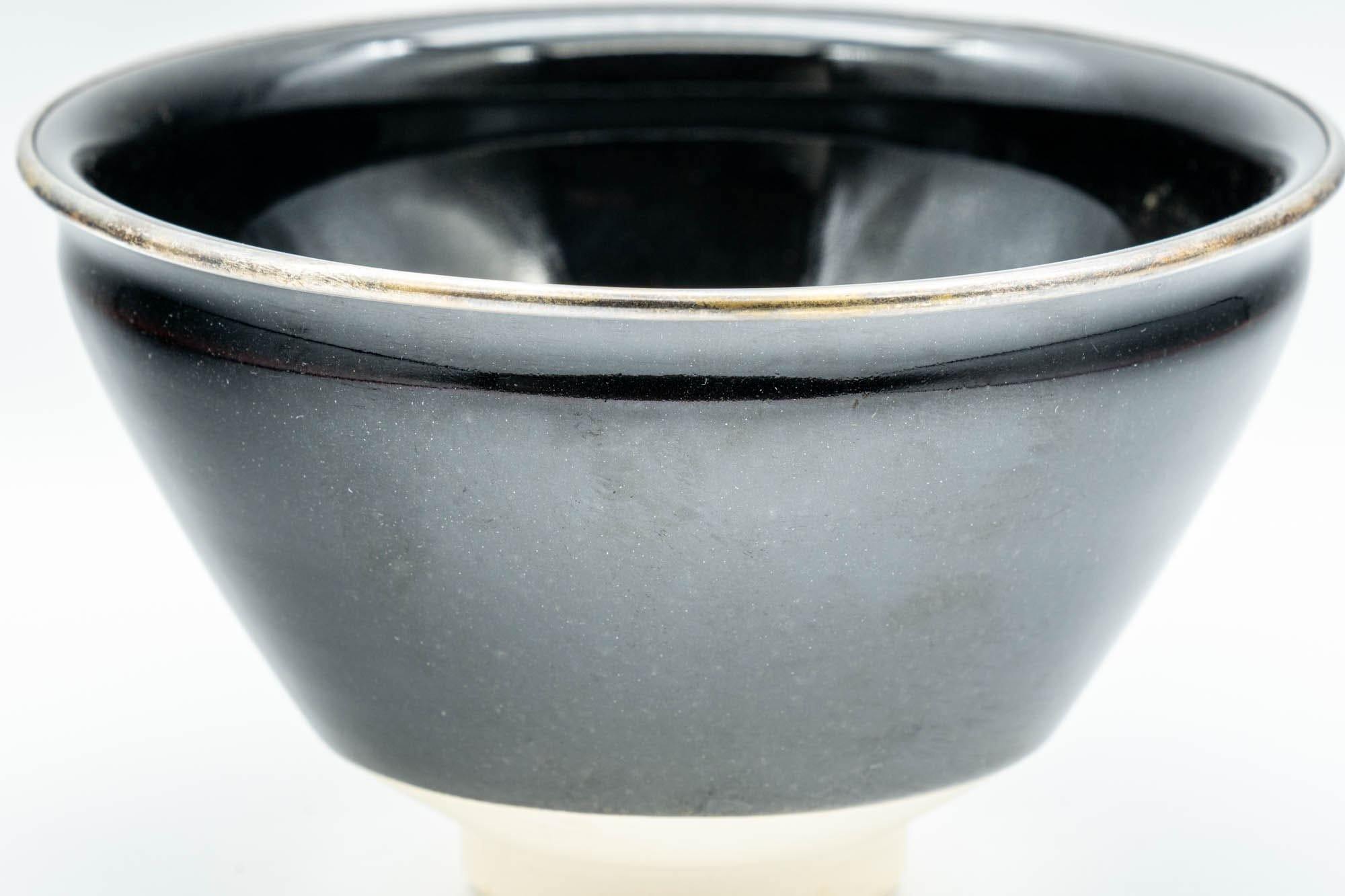 Japanese Matcha Bowl - 万代草山 Mandai Kusayama Black Tenmoku Metal Rim Chawan - 250ml