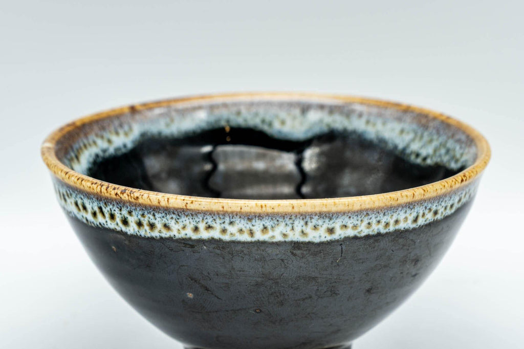 Japanese Teacup - Jet Black Hare's Fur Glazed Yunomi - 75ml