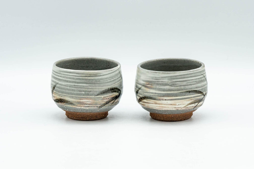 Japanese Teacups - Pair of Floral Brush Glazed Guinomi - 50ml