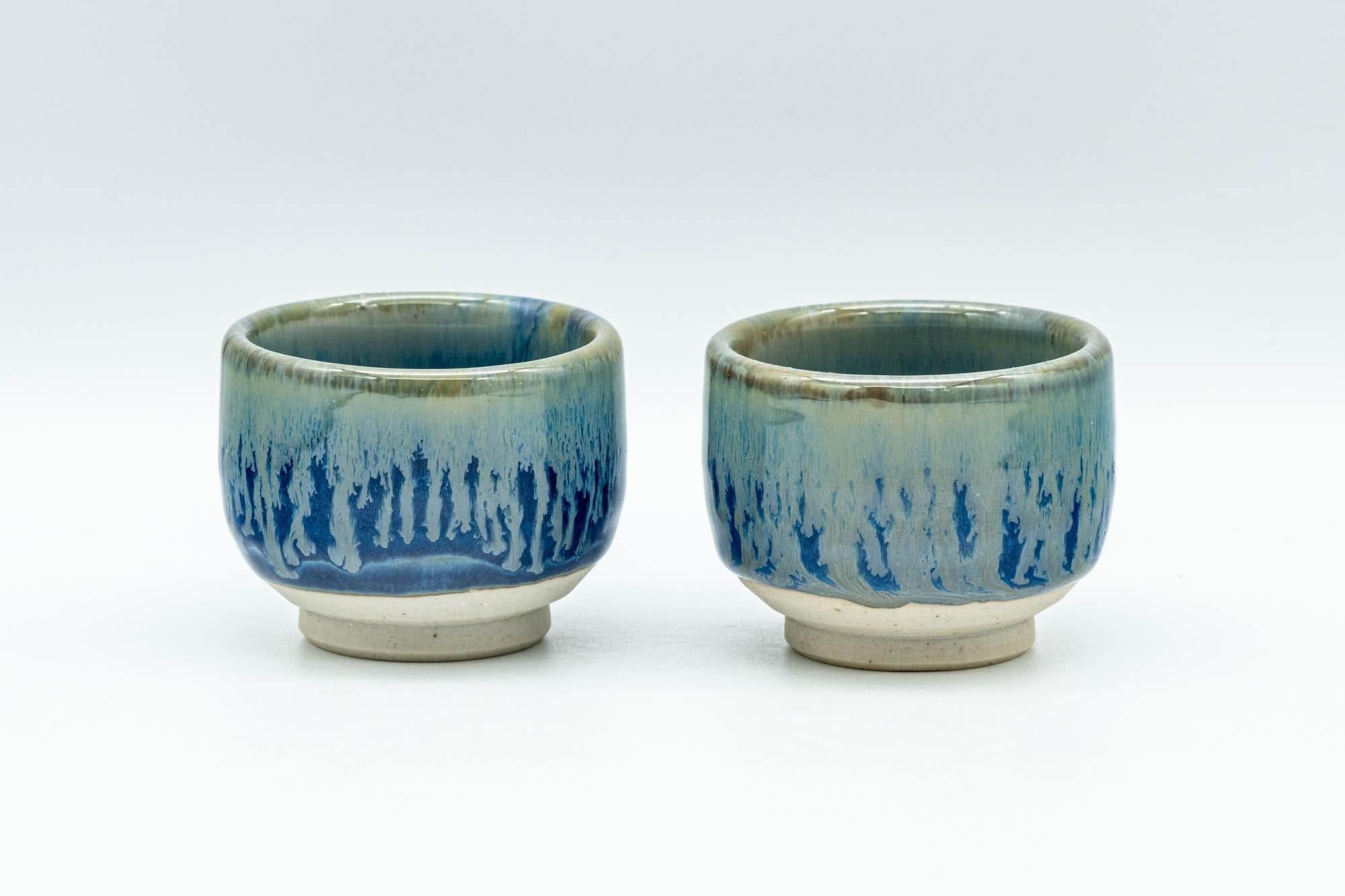 Japanese Teacups - Pair of Blue Drip-Glazed Guinomi - 35ml