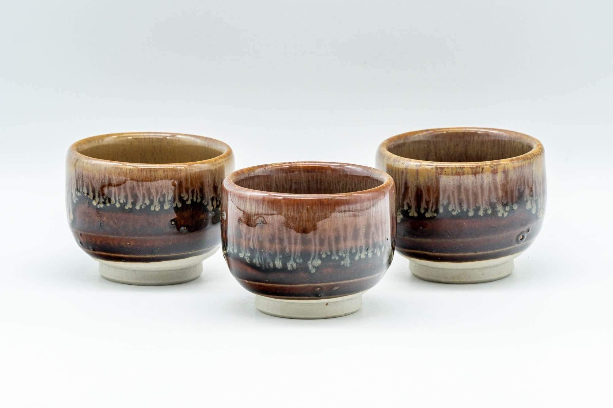 Japanese Teacups - Set of 3 Orange Drip-Glazed Guinomi - 35ml