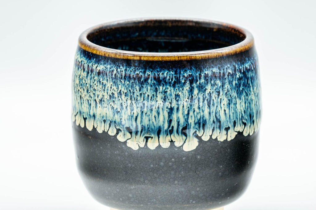 Japanese Teacup - Black Hare's Fur Drip-Glazed Yunomi - 120ml
