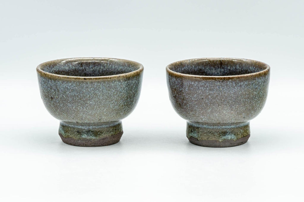Japanese Teacups - Pair of Kanji Hare's Fur Glazed Yunomi - 80ml