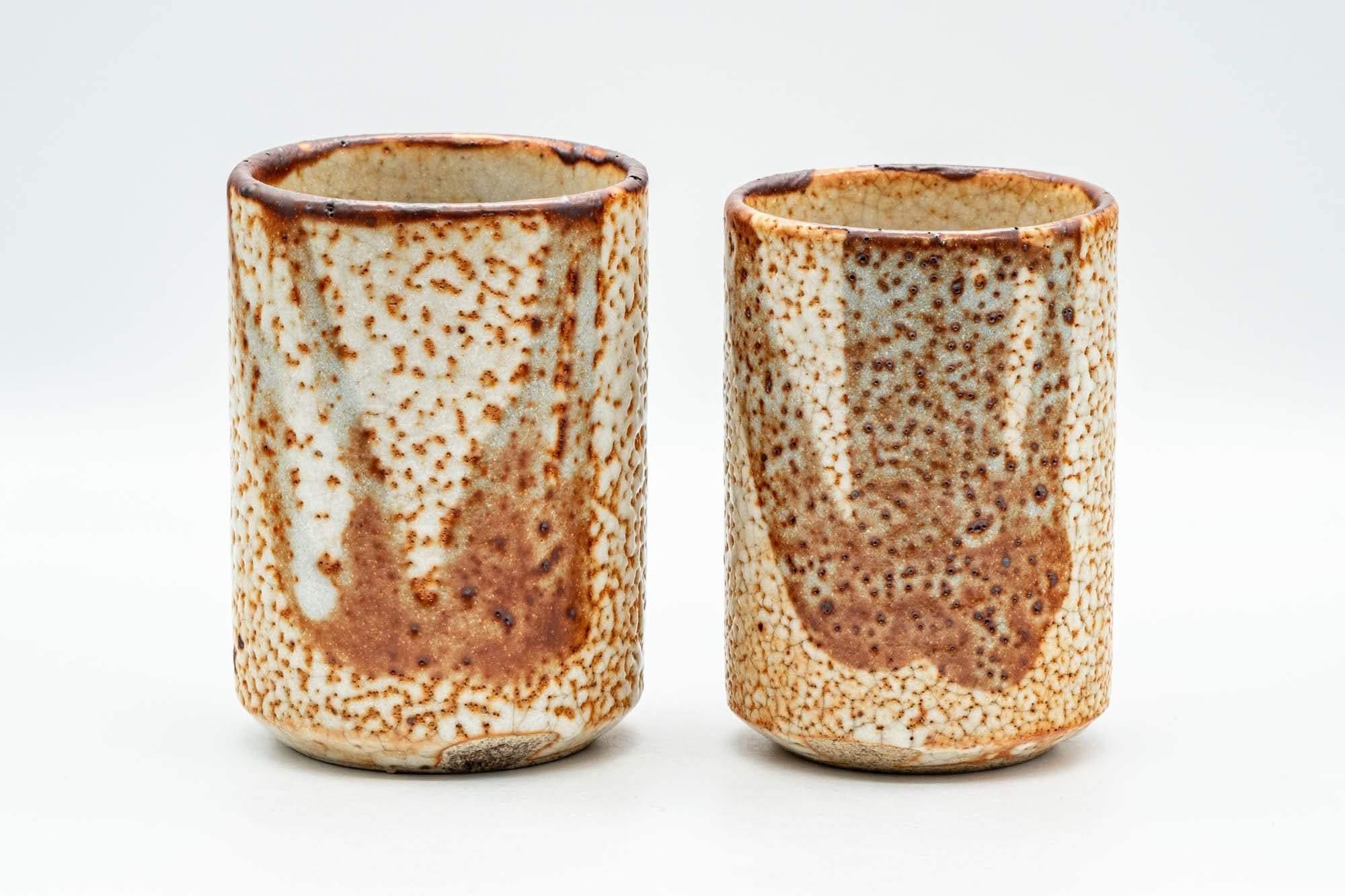 Japanese Teacups - Pair of Orange Shino Glazed Meoto Yunomi - 195ml