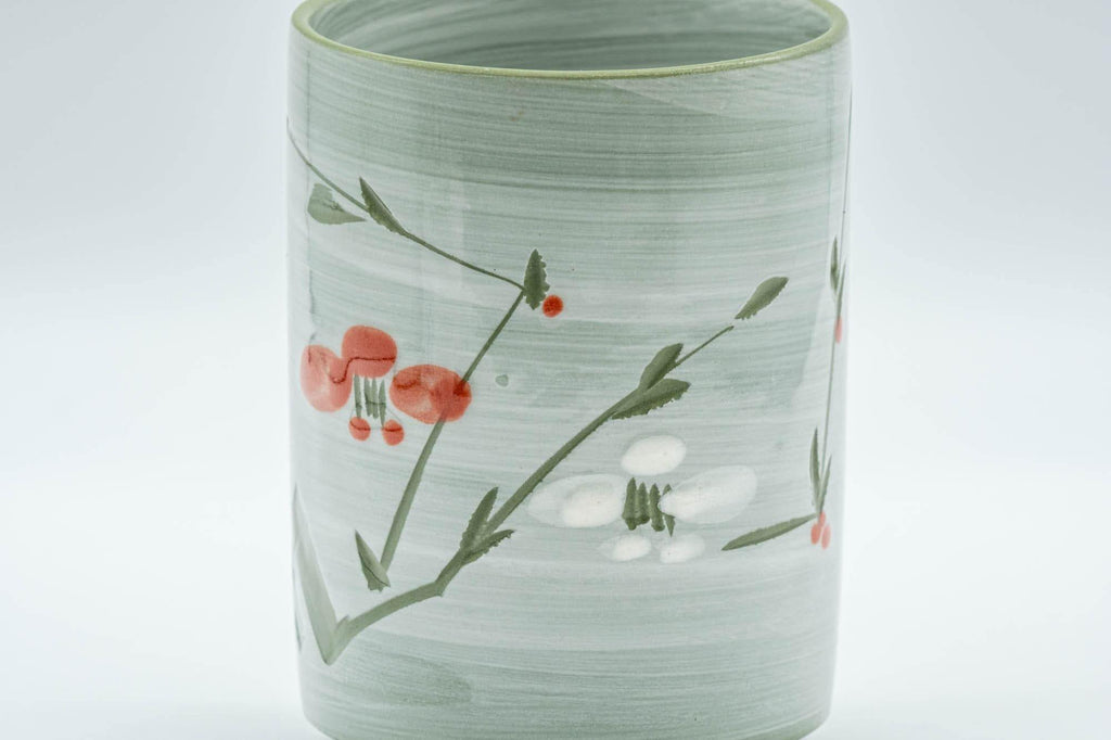Japanese Teacup - Green Floral Tsutsu-gata Yunomi - 150ml