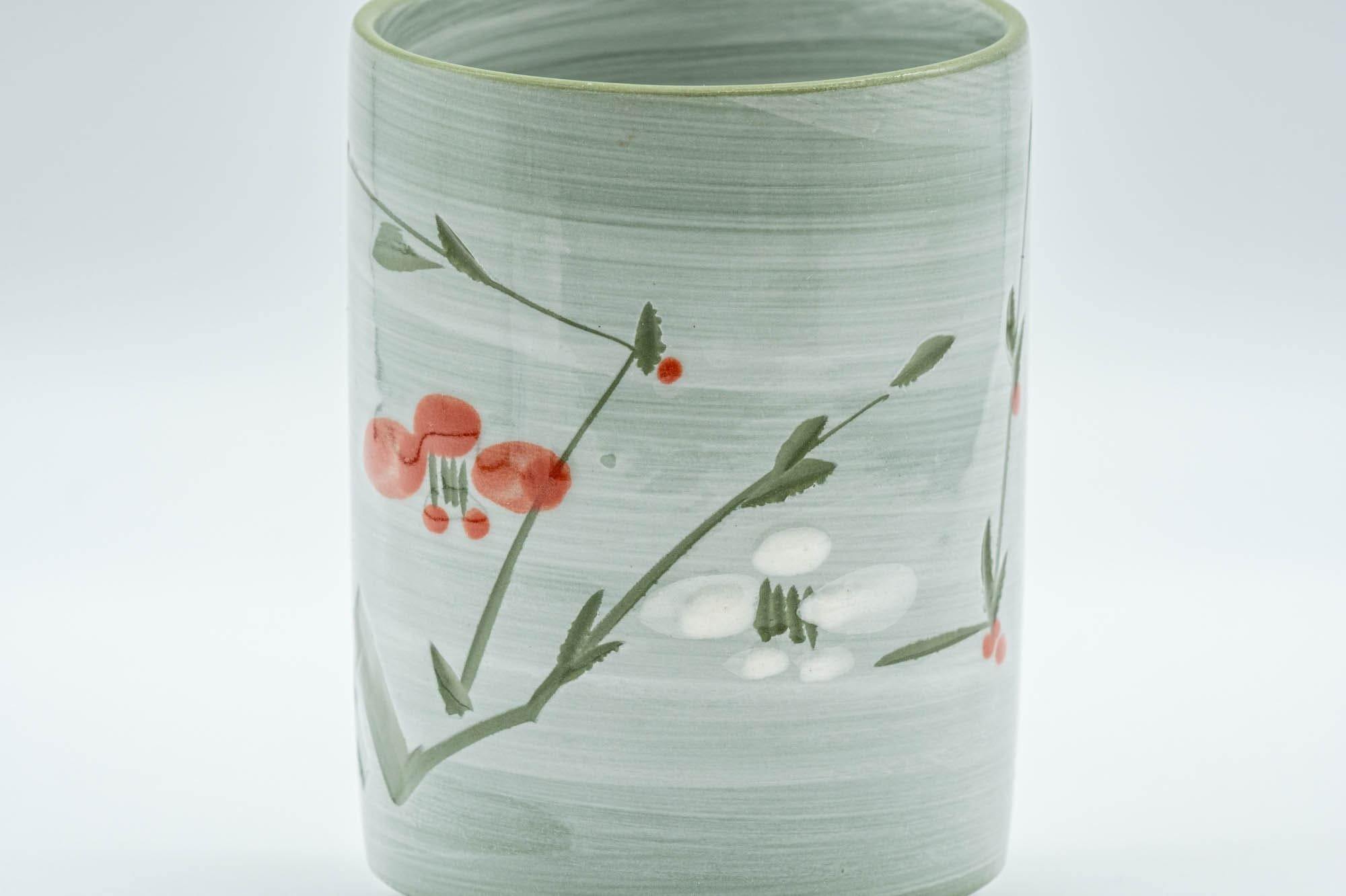 Japanese Teacup - Green Floral Tsutsu-gata Yunomi - 150ml