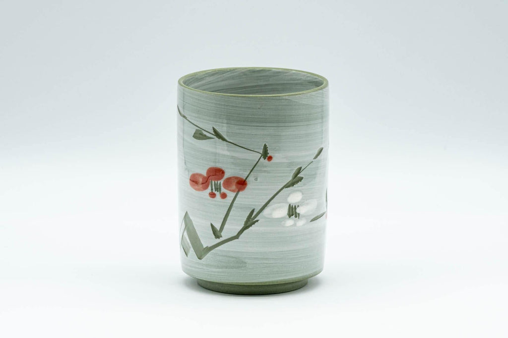 Japanese Teacup - Green Floral Tsutsu-gata Yunomi - 150ml