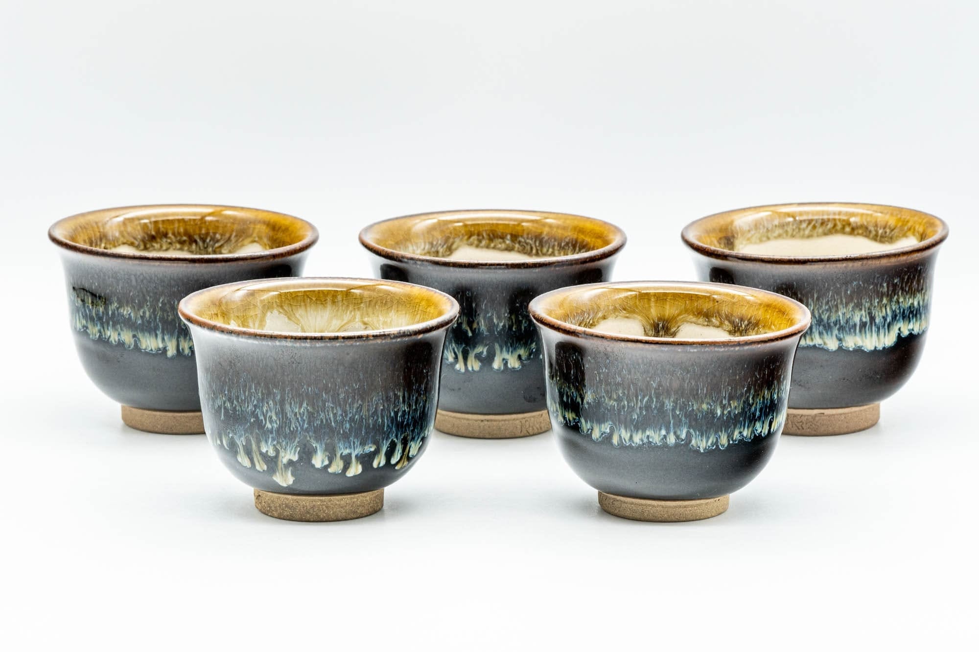 Japanese Teacups - Set of 5 Drip-Glazed Yunomi - 80ml