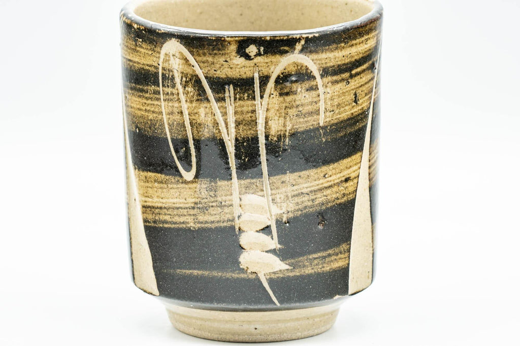 Japanese Teacups - Pair of Beige Carved Spiraling Meoto Yunomi