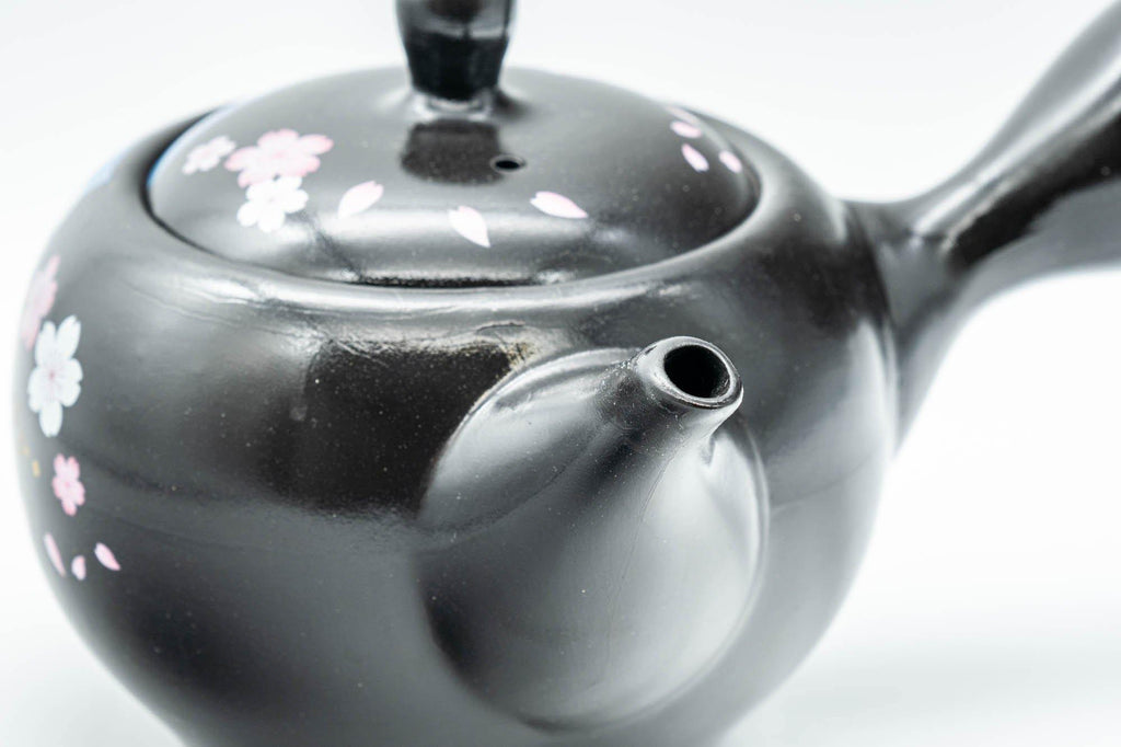 Japanese Kyusu - 金閣寺 Kinkakuji and Cherry Blossom Black Kurodei Teapot - 350ml
