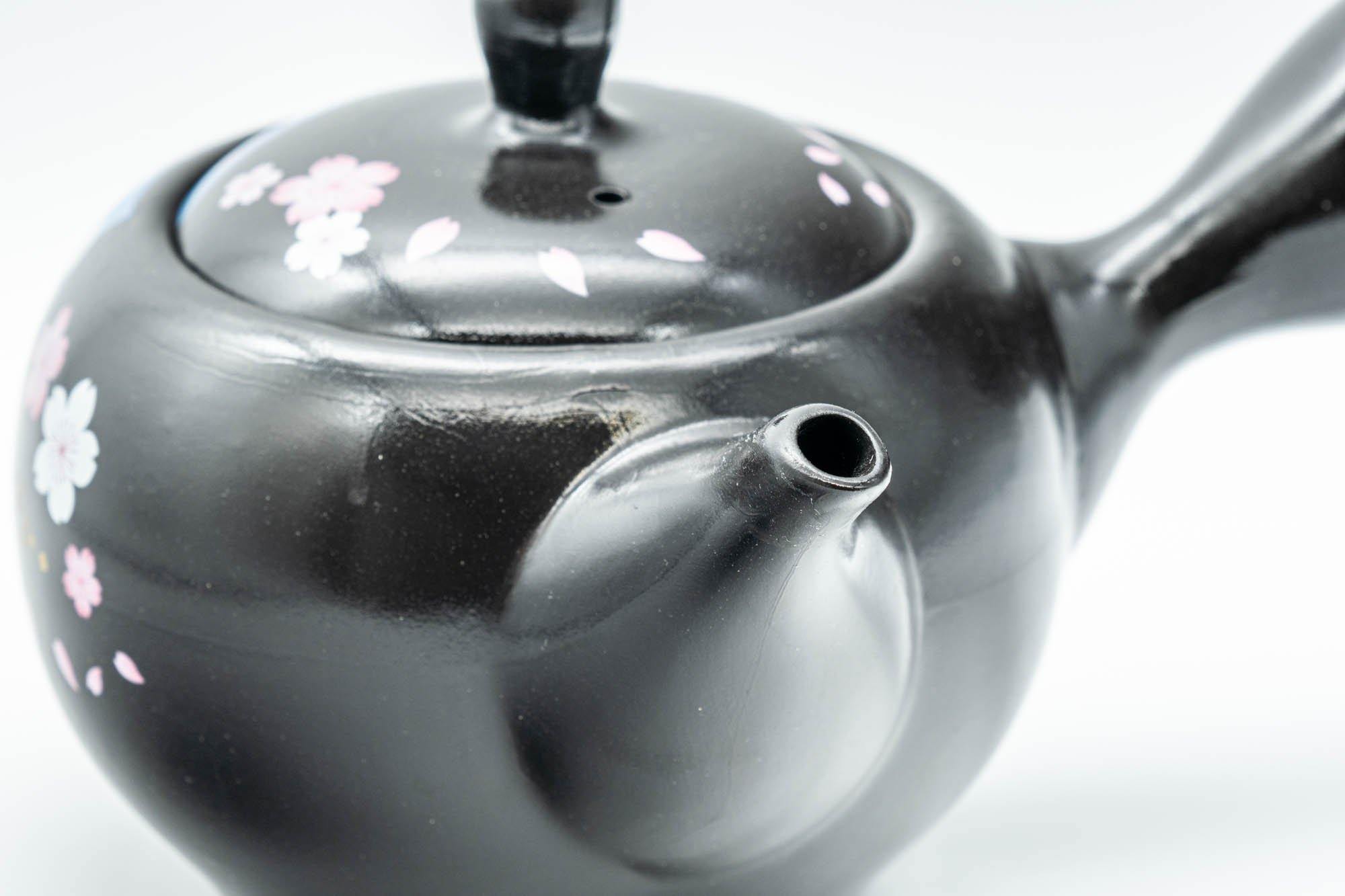 Japanese Kyusu - 金閣寺 Kinkakuji and Cherry Blossom Black Kurodei Teapot - 350ml