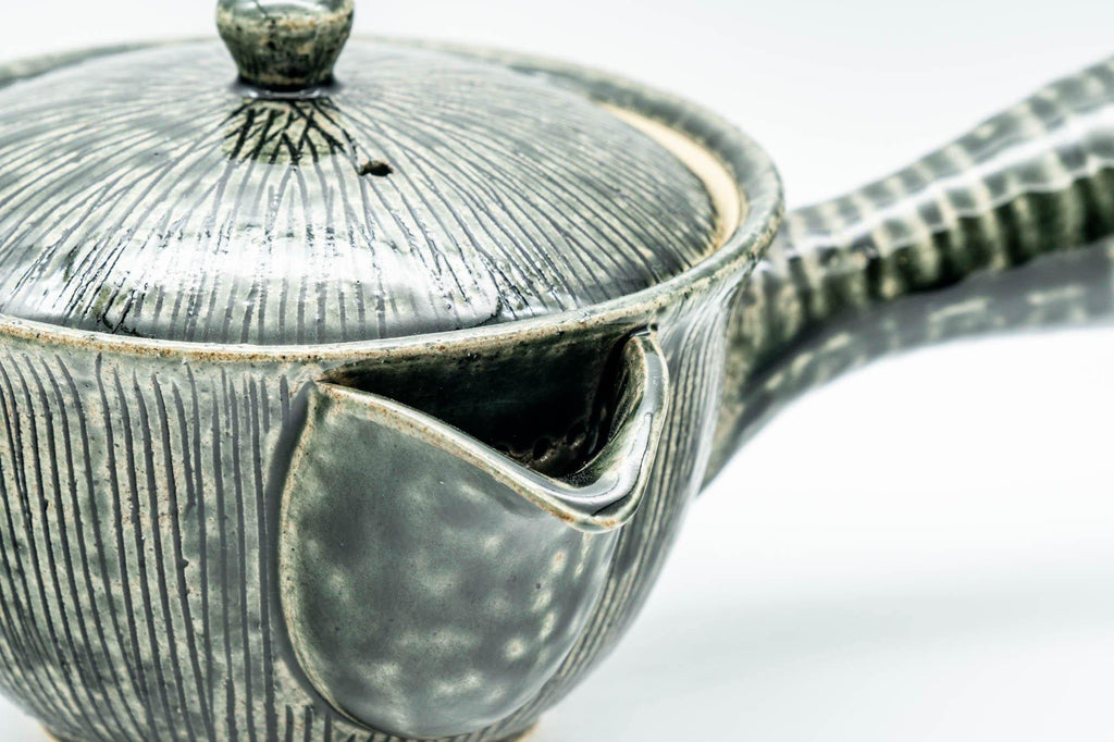 Japanese Kyusu - Green Striped Houhin-style Teapot - 275ml