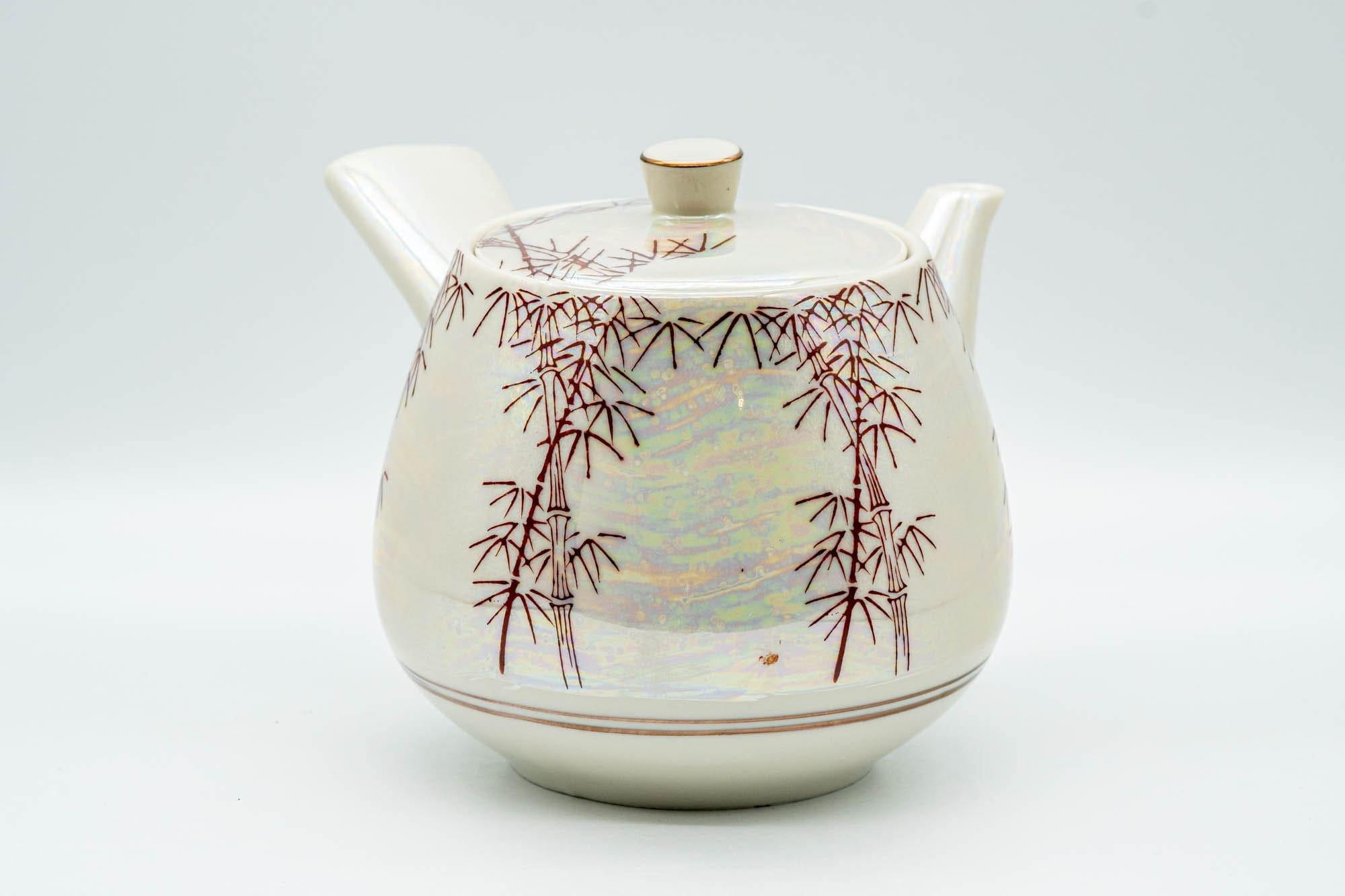 Japanese Tea Set - Red Bamboo White Holographic Glossy Glazed Debeso Kyusu Teapot with 2 Yunomi Teacups- 600ml