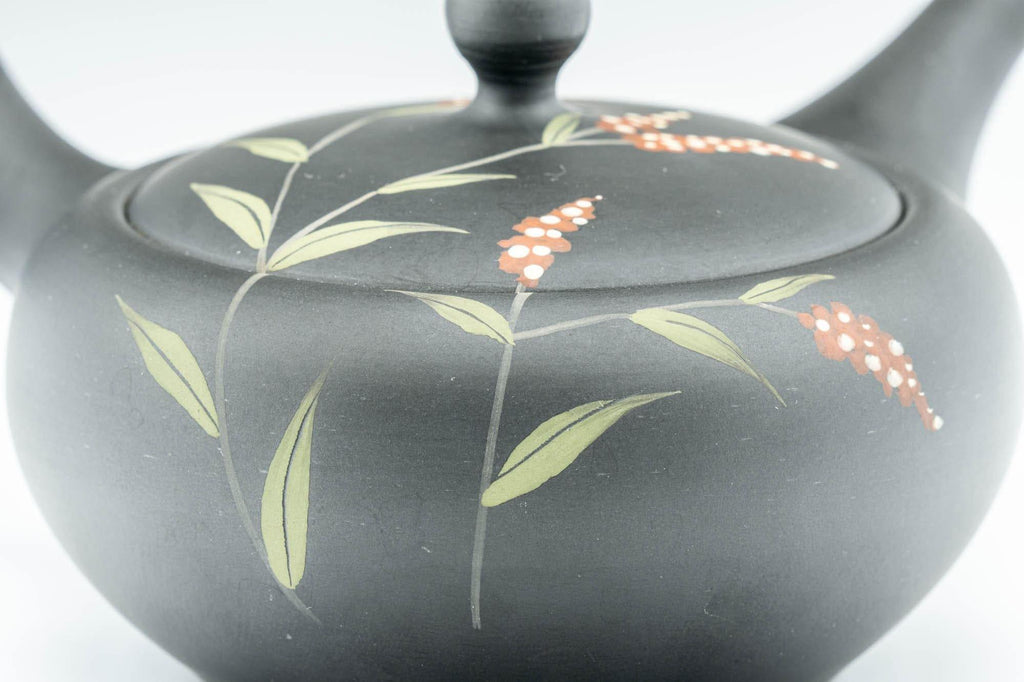 Japanese Kyusu - 昭萌 Shohou Koie Floral Kurodei Tokoname-yaki Obi-ami Teapot - 250ml