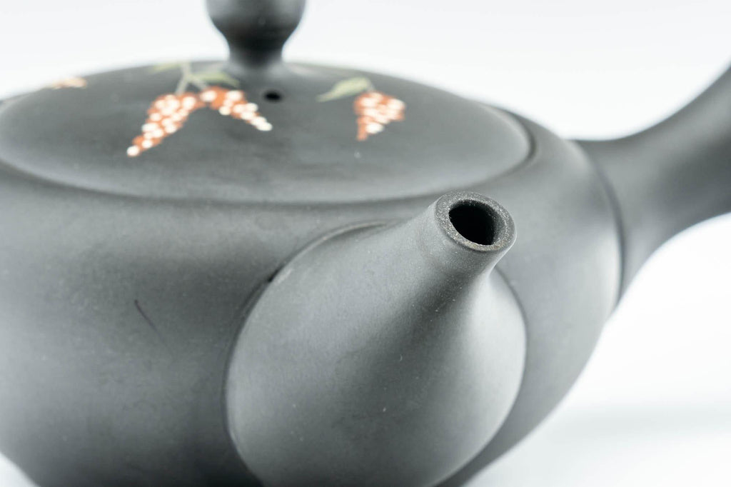 Japanese Kyusu - 昭萌 Shohou Koie Floral Kurodei Tokoname-yaki Obi-ami Teapot - 250ml