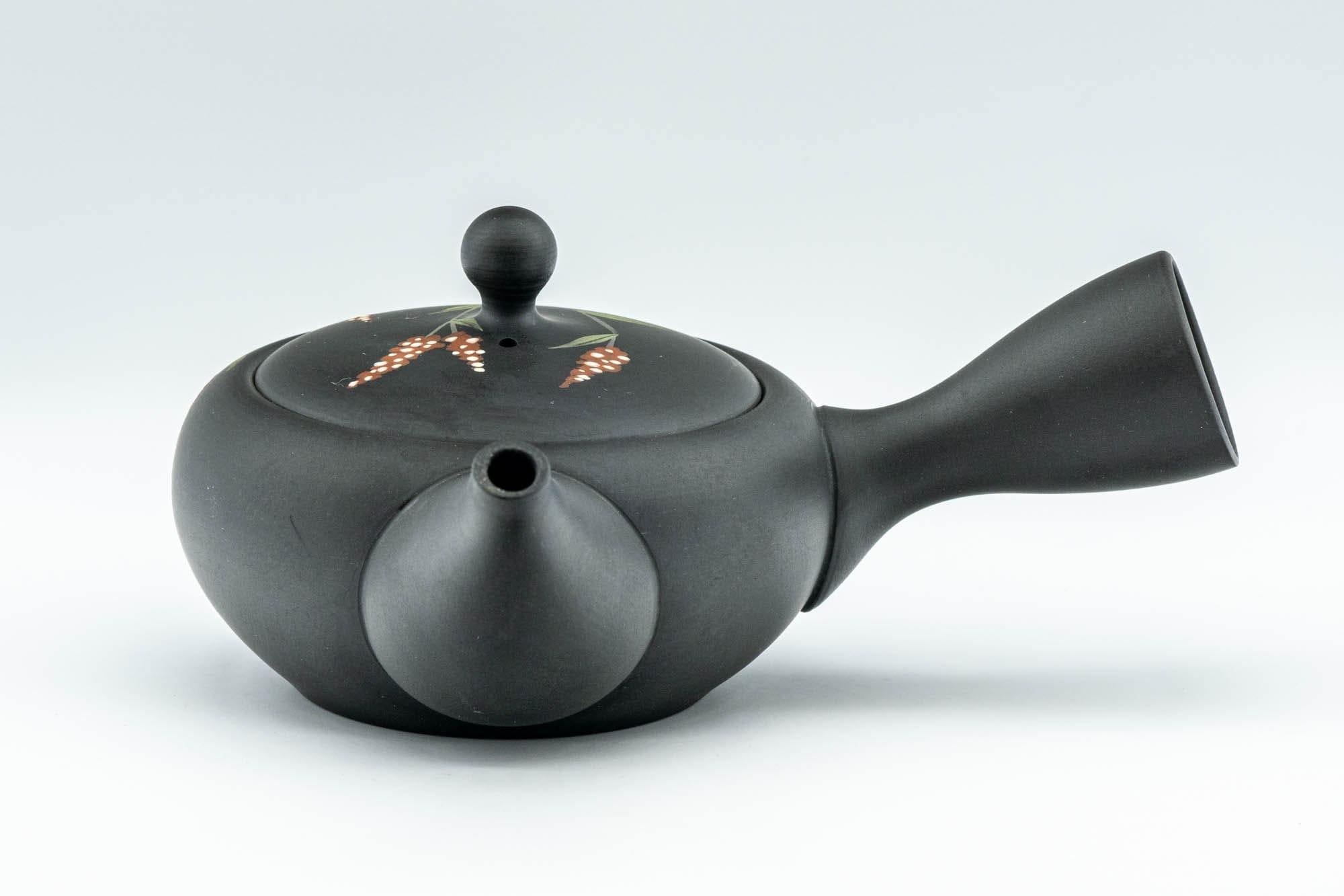 Japanese Kyusu - 昭萌 Shohou Koie Floral Kurodei Tokoname-yaki Obi-ami Teapot - 250ml