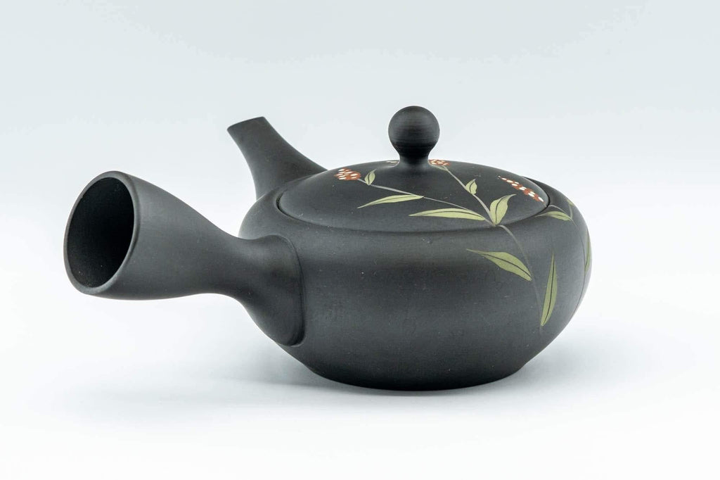 Japanese Kyusu - 昭萌 Shohou Koie Floral Kurodei Tokoname-yaki Obi-ami Teapot - 250ml
