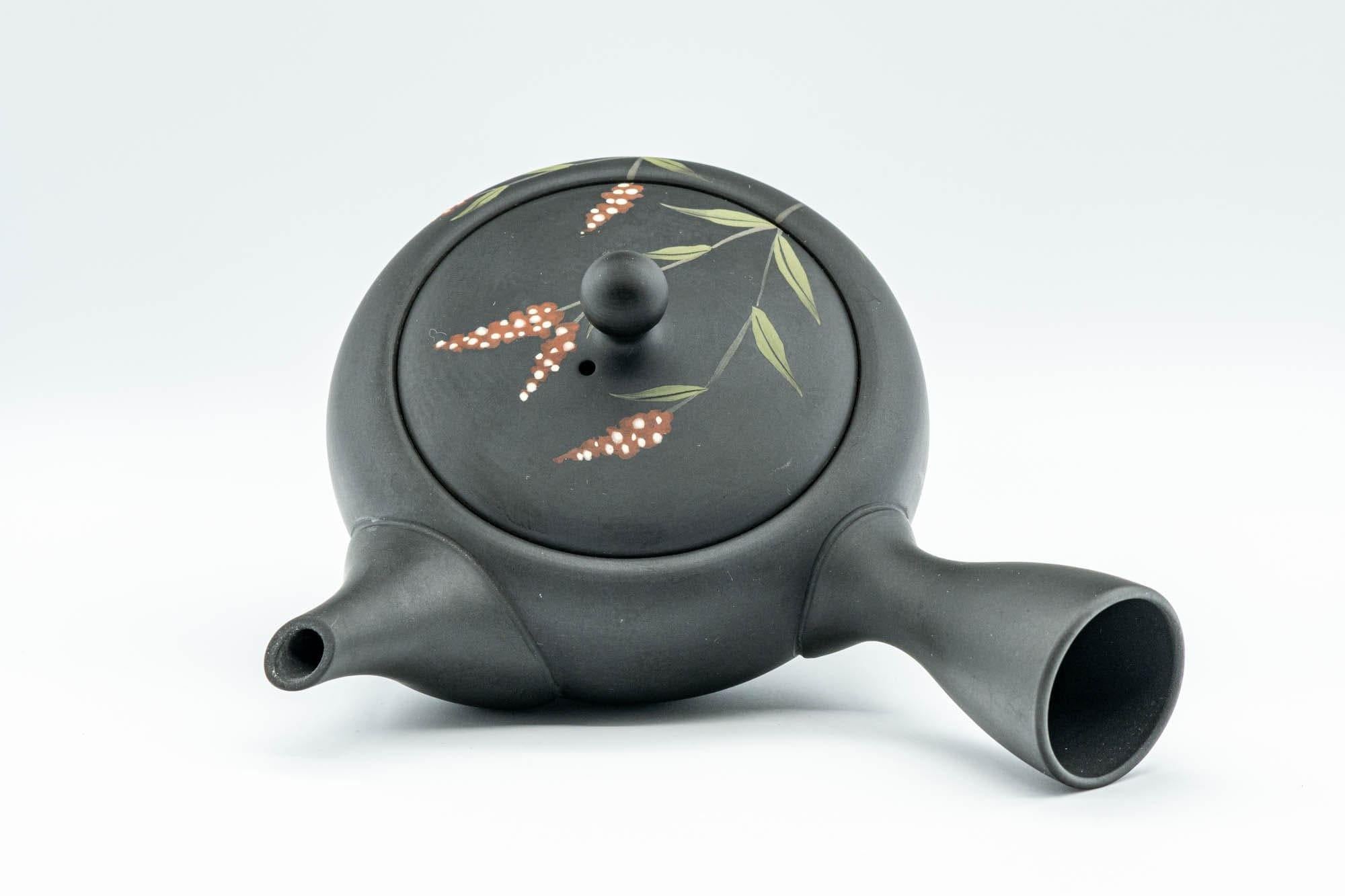 Japanese Kyusu - 昭萌 Shohou Koie Floral Kurodei Tokoname-yaki Obi-ami Teapot - 250ml