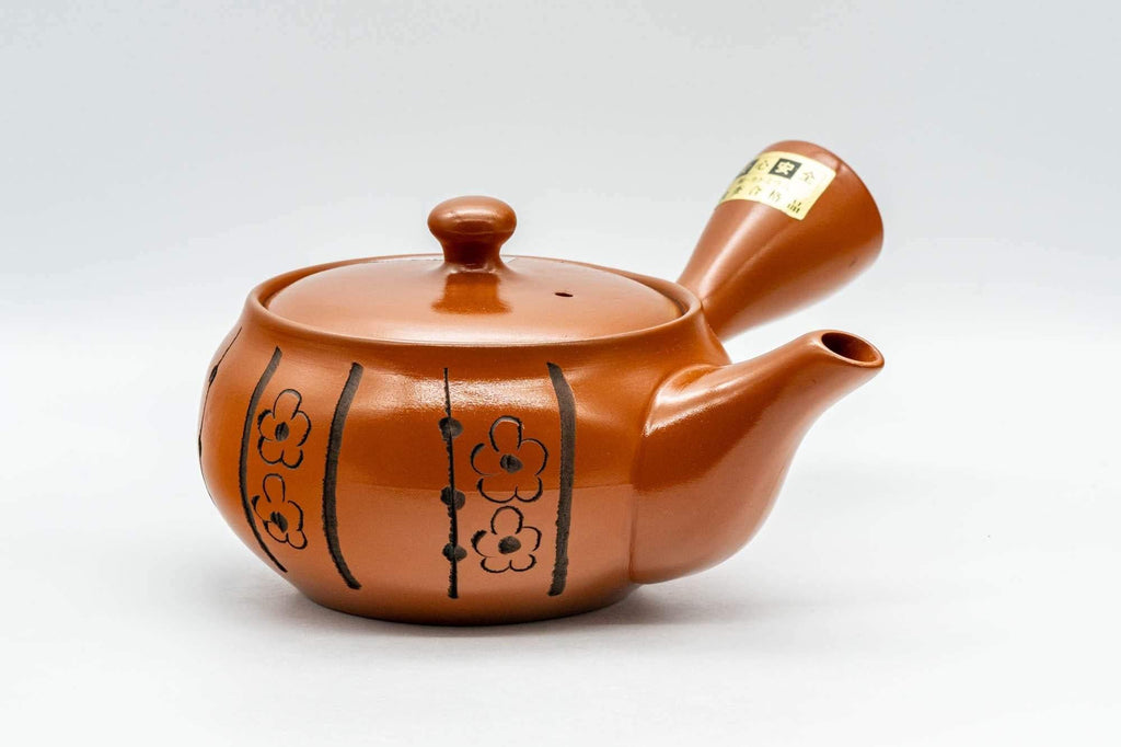 Japanese Kyusu - Floral Striped Tokoname-yaki Obi-ami Teapot - 320ml