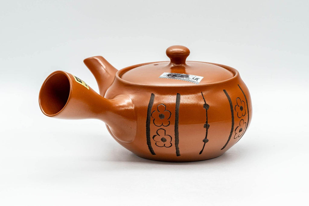 Japanese Kyusu - Floral Striped Tokoname-yaki Obi-ami Teapot - 320ml