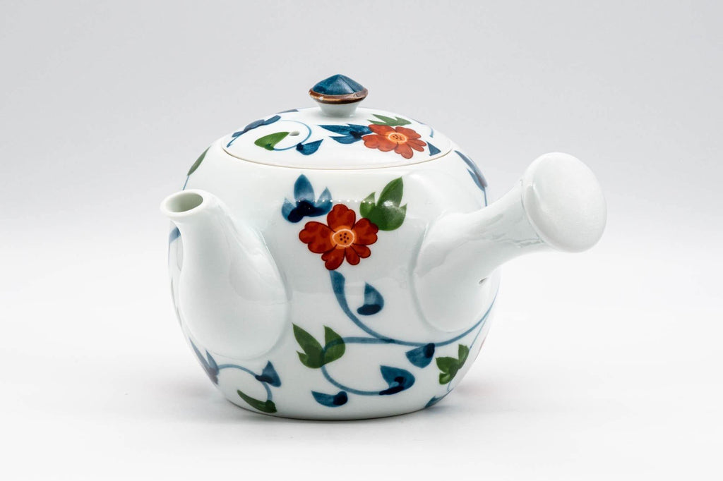 Japanese Kyusu - Floral White Porcelain Arita-yaki Teapot - 400ml