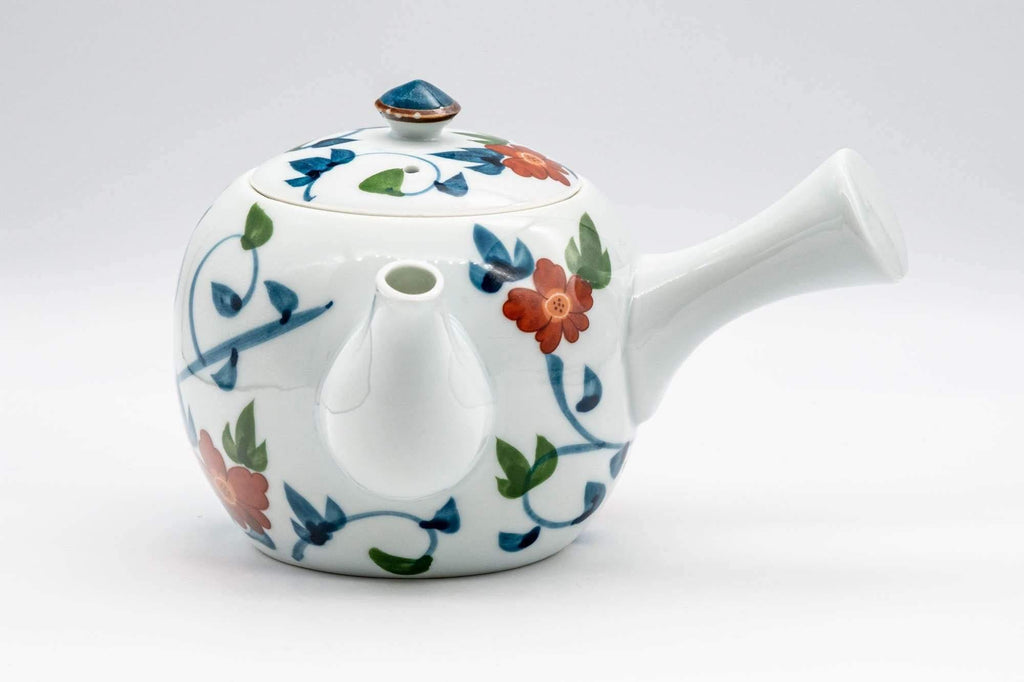 Japanese Kyusu - Floral White Porcelain Arita-yaki Teapot - 400ml