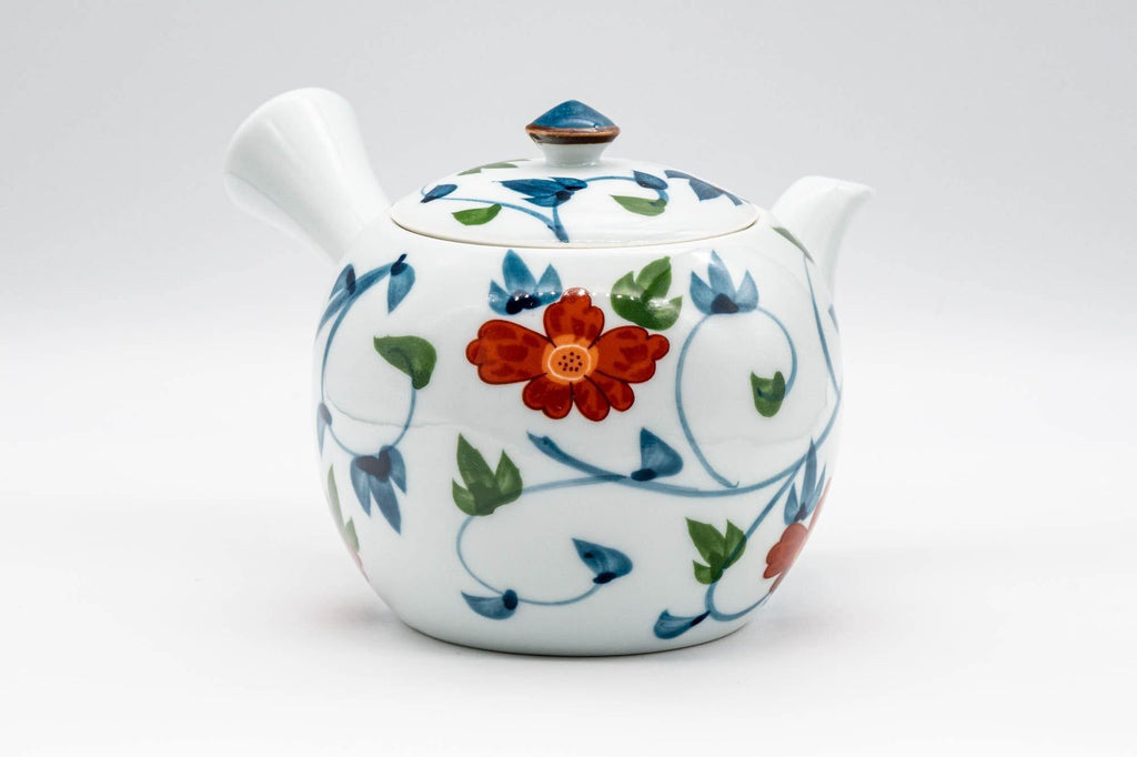 Japanese Kyusu - Floral White Porcelain Arita-yaki Teapot - 400ml