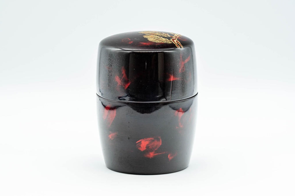 Japanese Natsume - Large Red Gold Plastic Tea Caddy - 150ml