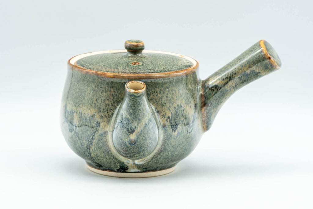Japanese Tea Set - Green Drip-Glazed Debeso Kyusu Teapot with 5 Yunomi Teacups