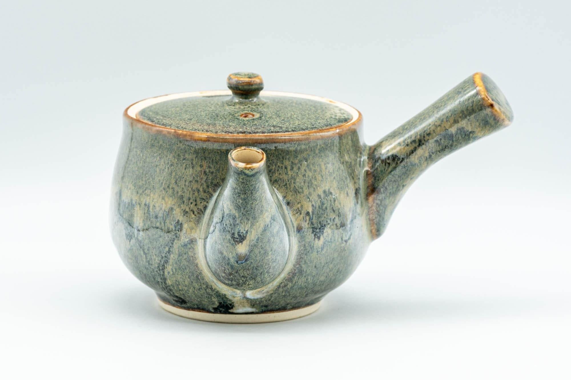 Japanese Tea Set - Green Drip-Glazed Debeso Kyusu Teapot with 5 Yunomi Teacups